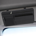 Car Visor Organizer, Leather Multi-Pocket Auto Sun Visor Storage Pouch with Sunglasses Holder, Card Holder, Zipper Pocket, Net Pocket, Pen Slot, Universal Interior Car Accessories (Black)