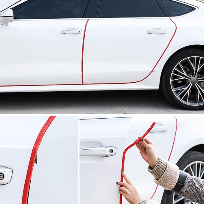 Car Door Protector Edge Guards, Universal Rubber Seal U Shape Car Door Protection, Aluminum Boat Edge Trim Guards No Glue Required, Exterior Accessories Fit for Most Cars, Sedans, SUV (Red/10FT)