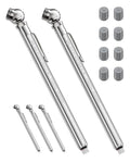 Pencil Tire Pressure Gauge 2 Pack with Valve Caps, Stainless Steel Body Tire Gauges for Tire Pressure with Deflator Valve, Metal Nozzle Tire Gauge for Cars, Pickups, RVs, Bicycles