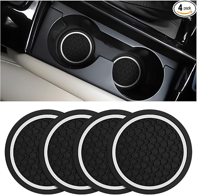 Mandark 4PCS Car Cup Holder Coasters, 2.75 Inch Non-Slip Insert Water Bottle Holder Pads, Dustproof Automotive Interior Accessories Mat, Universal for Vehicles, Trucks, RVs and More（Black/White）