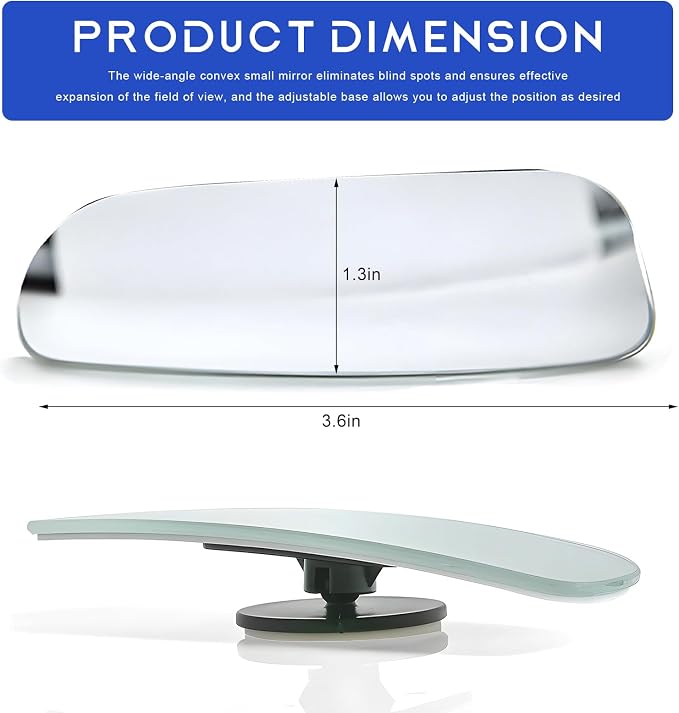 2 PCS Blind Spot Mirror, Adjustable Wide Angle Convex Side Rearview Mirrors, Long Frameless Rectangular HD Glass Rear View Mirror for Sedans SUVs Trucks, Car Accessories (Frameless Rectangle)