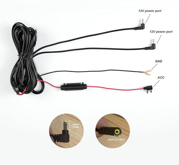 Car TV Headrest Monitor Hardwired Kit Battery Fuse Power Cable (2 Ports)