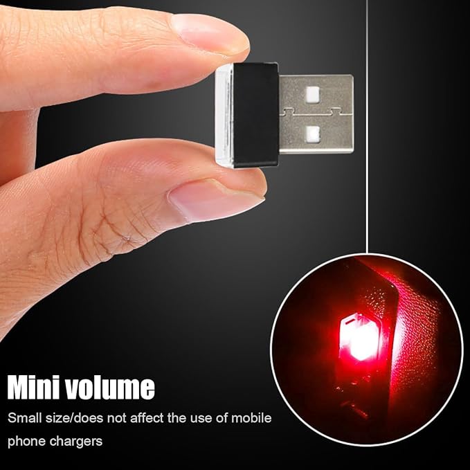 Car Interior Atmosphere Lamp, Plug-In USB Interface LED Vehicle Ambient Lighting Kit, Portable Mini Automotive Night Light Decoration Accessories, Universal for SUV, Sedan, Truck (Red)