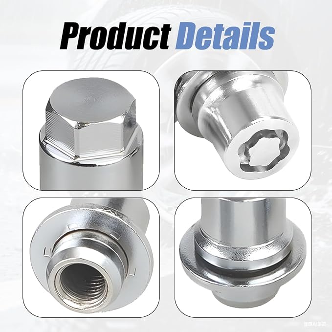 HZEL Car M12 x 1.5 Wheel Lock Lug Nut Set, Anti-Theft Chrome 4PCS Cone Seat Tire Locking Nut Kit with 1 Key, OEM#00276-00900 Automotive Replacement, Compatible with Celica ES330 ES350
