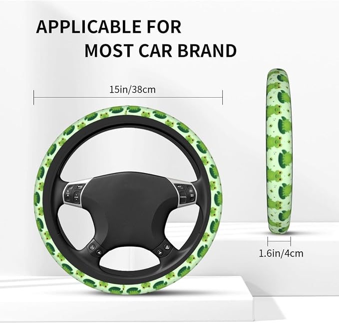 Frog Steering Wheel Cover Anti-Slip and Practical 14.5-15 Inch Universal Car Steering Wheel Cover with 2 Pieces Car Coasters Suitable for Men Women