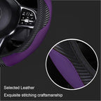 Ultra Fine Carbon Fiber Leather Steering Wheel Cover, Anti Slip and Sun Protective Protect the Steering Wheel, Easy to Install,Universal of 14.5"-15" (Purple)
