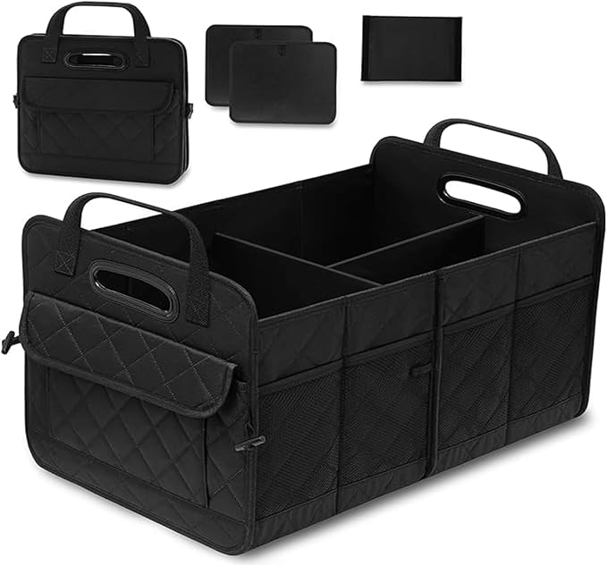 Car Trunk Organizer, 75L Large Capacity Waterproof Auto Storage with Non-Slip Bottom Strips, Collapsible Cargo Organizer for Suv, Truck, Sedan, Portable Car Accessories for Women Men(Black)