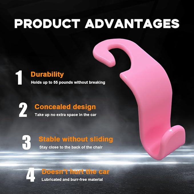 4PCS Car Seat Headrest Hook, Auto Back Seat Hanging Storage Organizer, Vehicle Seatback Hanger Holder for Purse Handbag Coat Umbrella, Universal Interior Car Accessories (Dark Pink)