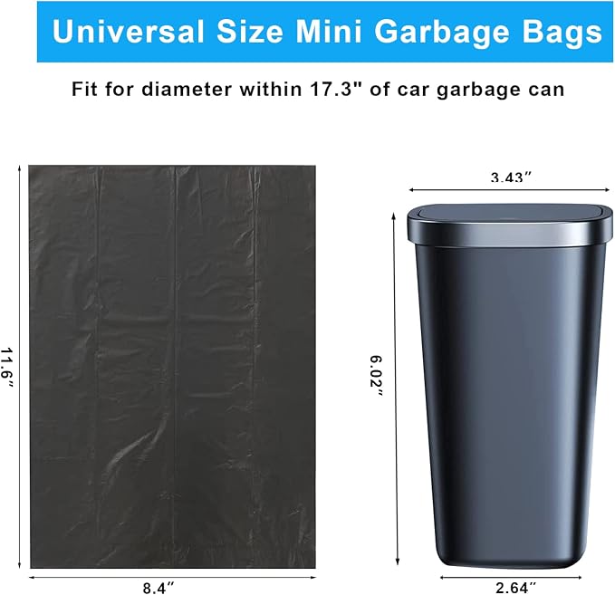 Car Trash Bag, [PE]Mini Trash Bags for Car, Mini Garbage Bags for Car Trash Can with Tear-Resistant Black Discreet Design Perfect Waste Disposal for Home Office On-The-Go Travel