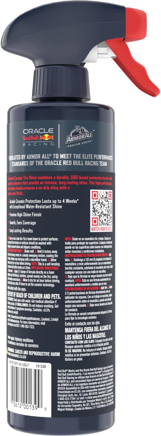 Podium Series Hybrid Ceramic High Gloss Tire Shine Spray, 16 fl oz, Long-Lasting Car Tire Shine Developed in Collaboration With Oracle Red Bull Racing