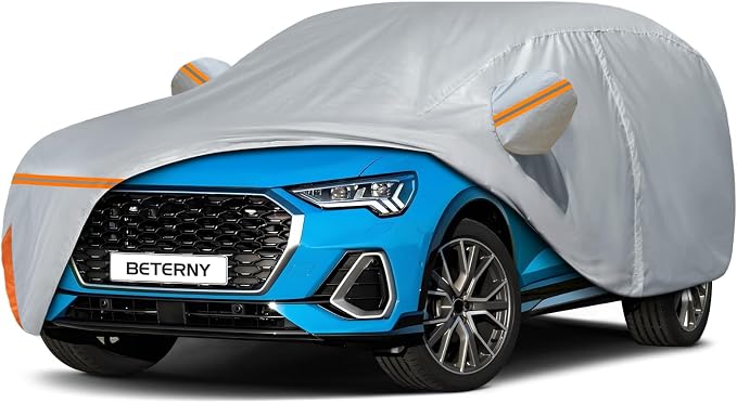 Car Cover for 2012-2026 Audi Q3/RS Q3, Waterproof Custom-fit All Weather Sun Rain UV Dust Snow Protection Outdoor Q3 Full Car Cover with Door Zipper and Cotton Lining-Gray