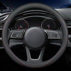 Latest Nappa Leather car Steering Wheel Cover, Stylish Non-Slip Leather car Interior 15 inches Universal（Black）