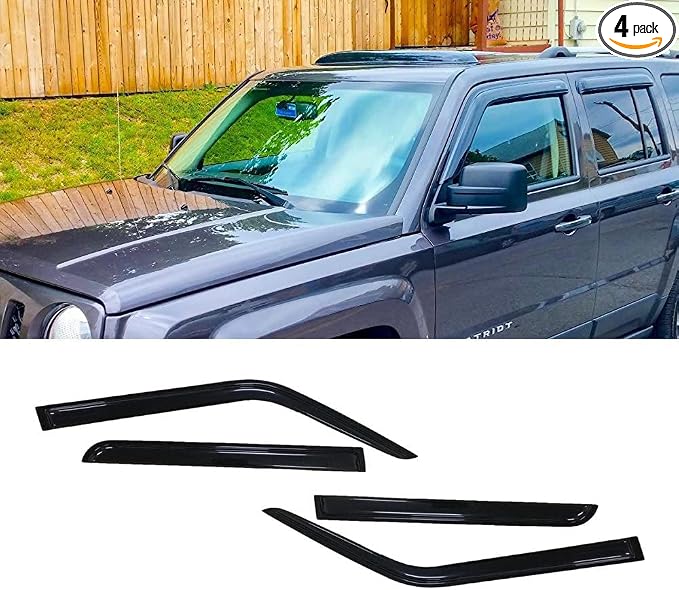 Tape-On Window Visors 4-Piece for 2007-2018 Jeep Patriot Sun Rain Guard Shield Shade Smoke 94359