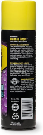 91184 Clean & Repel – Aerosol Glass Cleaner and Rain Repellent, Cleans Exterior Windshields, Repels Rain, Sleet, Snow, Improves Wet Weather Driving Visibility – 19 oz