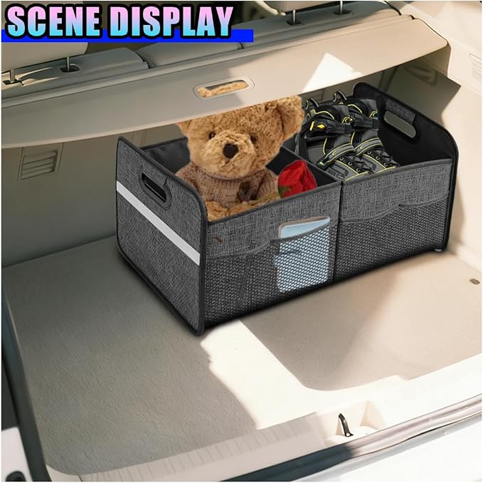 Car Trunk Organizer, Waterproof Large Capacity 600D Oxford Fabric Auto Trunk Storage Container with Pockets, Multi-Compartment Vehicle Storage Box Accessories for Car SUV Truck (Black)