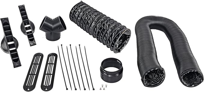 JEGS Defroster Kit | Includes One 2.5in.Y Connector, Six Tie Wraps, Two Defroster Chutes With Grilles, Two Heater Vent Mounting Brackets, 8 Feet of 2.5in.Flexible Hose, And One 3in.to 2.5in.Adapter