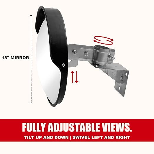 18 Inch Convex Mirror for Blind Spots - Shatterproof with Adjustable 90° Fisheye View - Outdoor and Indoor Safety Mirror for Driveways, Garages, and Hallways