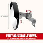 18 Inch Convex Mirror for Blind Spots - Shatterproof with Adjustable 90° Fisheye View - Outdoor and Indoor Safety Mirror for Driveways, Garages, and Hallways