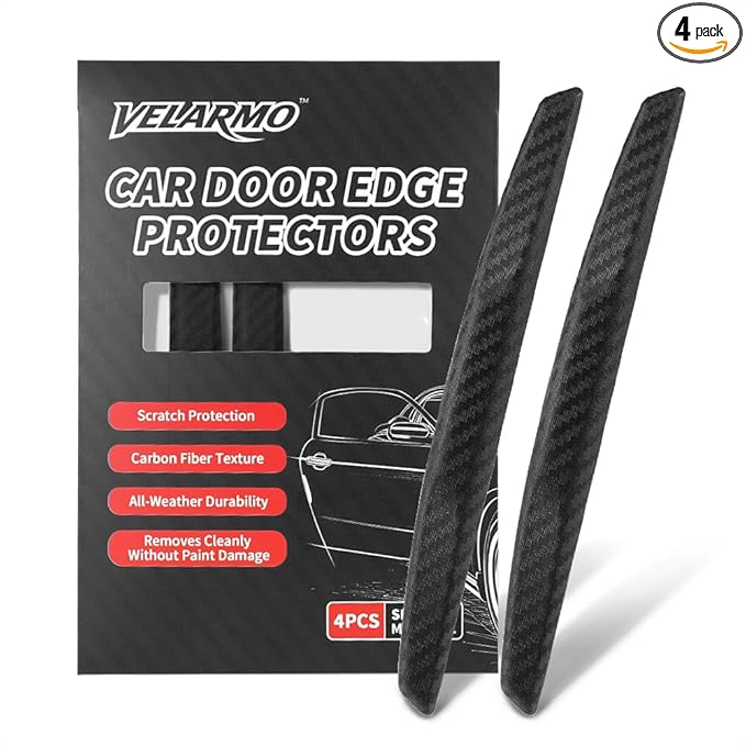 4PCS Car Door Edge Guards Universal 3D Carbon Fiber Texture Anti-Collision Scratch Protector Strips Flexible Silicone Trim with Nano Adhesive for Sedan SUV Truck Black