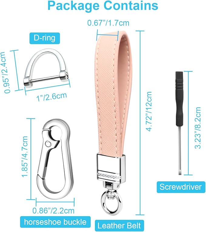Genuine Leather Car Keychain,Universal Heavy Duty Metal Key Chain Accessories,Car Fob Key Keychain Holder with 360 Degree Rotatable Snap Swivel and Anti-Lost D-Ring for Men Women（Pink）