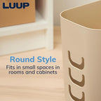 Luup Bathroom Wastebasket, Secure Grocery Bags, Plastic Garbage Container for Vanity, Laundry Room, Kitchen, Office, 2.5 Gallon, Beige, Made in USA