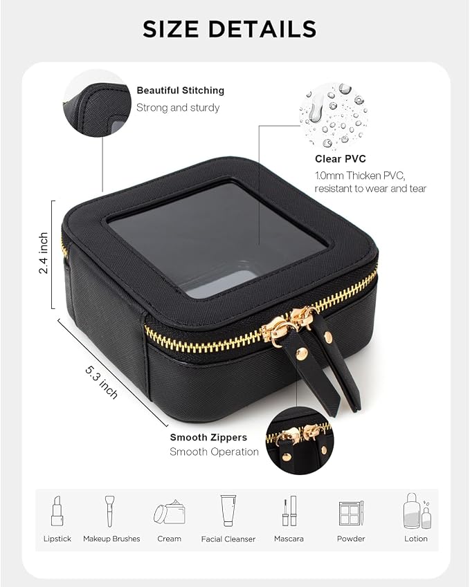 Clear Sunscreen Makeup Bags,Small Makeup Bag for Purse,Mini Clear Makeup Pouch Purse Organizer Fit Carry-on Travel Essentials,Cute Cosmetic Bags Car Accessories for Women (Mini-Black)