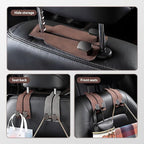 2026 New Car Seat Headrest Hooks for Purses and Bags - Support Car Headrest Hooks for Purses and Bags Coat, Leather Car Bag Purse Holder with Double Hooks (Brown-4PC)