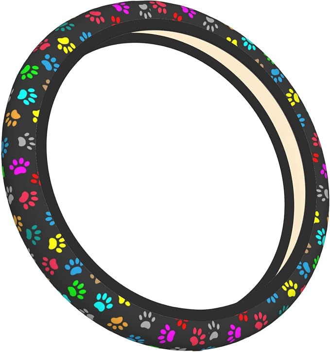 Dog Paw Steering Wheel Cover for Women Men, 15 Inches Colorful Animal Paws Neoprene Anti-Slip Cute Universal Car Steering Wheel Grip Wrap Car Accessories Protective Case Cover for Vehicle Truck SUV