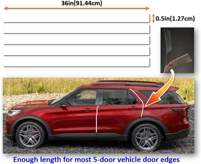 5doors(Pro) Customized Car Door Edge Protector Made with 3M Paint Protection Film Pro Series, Clear(Transparent), Anti Scratch, Universal Fit for Most Cars (Clear Pro 0.5inx36in/5strips)