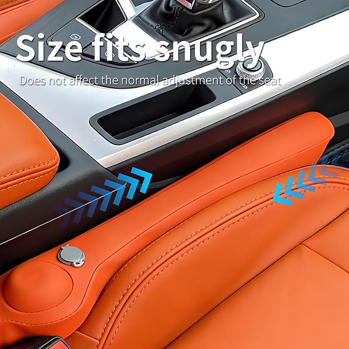 Inflatable Car Seat Gap Filler Strip - 2Pcs Leather Foldable Seat Gap Plug Blocker,Stop Dropping Items,Soft Interior Accessories for All Cars (Orange)