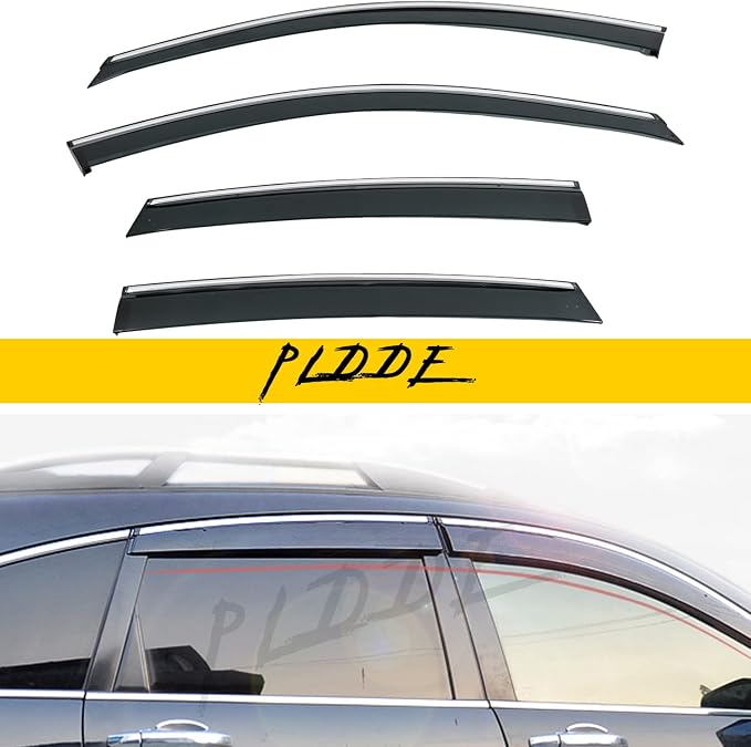 Smoke Tint with Chrome Trim Window Visors Compatible with 2007-2011 CRV CR-V Outside Mount Tape-On Style PVC Sun/Rain Guard Vent 4pcs