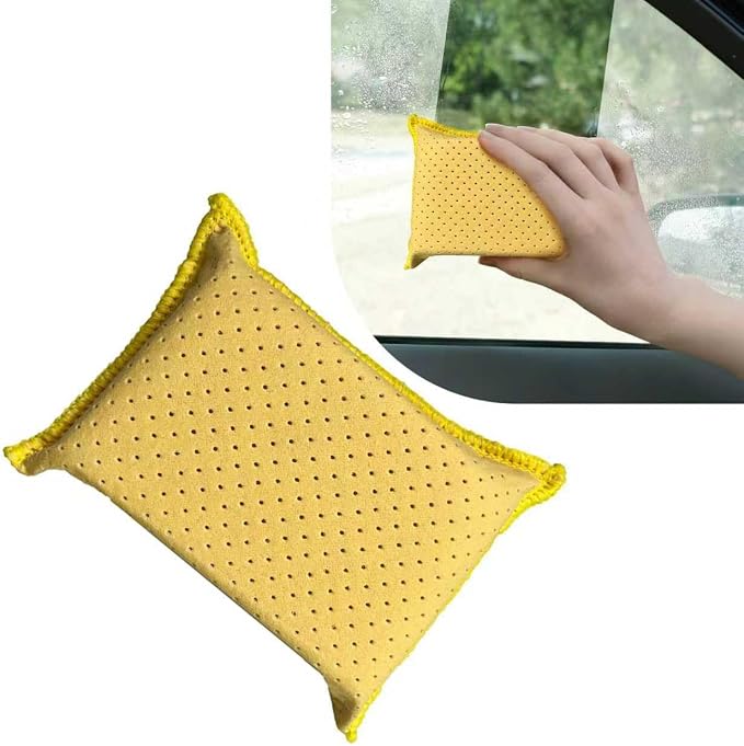 Windshield Cleaning Sponge Block, Double-Sided Microporous Defogger for Car Window Glass, Washable Super Absorbent Anti-Scratch Suede Sponge, Portable Cleaning Tool for Most Cars (Yellow)
