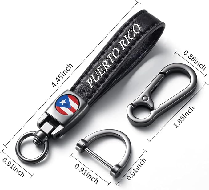 PR Flag Tire Valve Stem Caps and Genuine Leather Car Keychain Keyring Compatible with Puerto rico Flag Accessories (Puerto Rico)