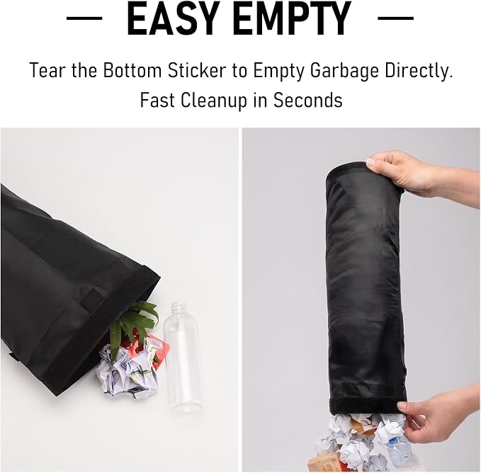 Car Trash Bag, Hanging Car Garbage Bag with Elastic Top Opening & Bottom Removable Opening, Washable Polyester Litter Bin for Car Seat Back, Travel, SUV, Truck, Black, Pack of 2