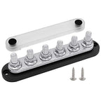 6 x M10 (3/8") Studs Power Distribution Block Bus Bar 12V, 7" HD 300A Marine BusBar Battery Distribution Block W/Cover for Car Boat Solar (Black)