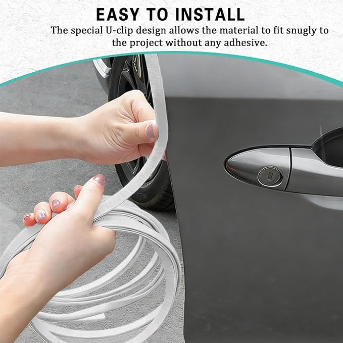 33ft (10m) Car Door Edge Guards, Car Door Protector, No-Glue Required Rubber Seal U Shape Automotive Door Entry Guard, Auto Door Edge Molding Protection for Most Vehicles (White, 33Ft)