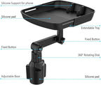 Kelofam Larger Cup Holder Tray, 10 inch Car Food Tray for Eating, Detachable 3 in 1 Car Cup Holder Expander and 360° Rotating Car Cup Holder Tray Table with Phone Holder, Road Trip Essentials