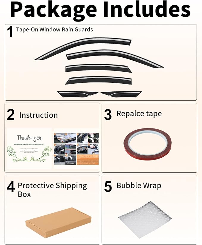 6-PCS Low Profile Window Rain Guards Fit for Honda Civic Sedan 2016-2021 Rain Guard Window Deflectors Extra-Thick Side Window Visors Vent Shades Tape-on Vent Visors Car Accessories