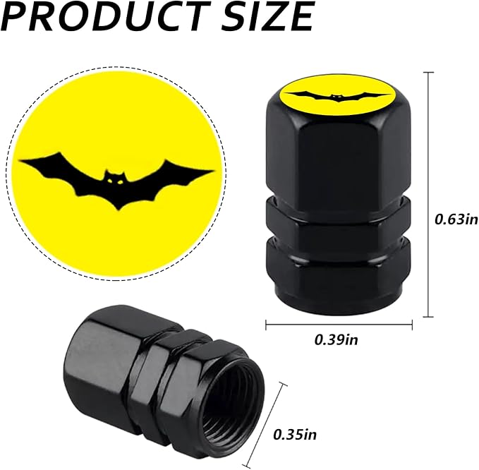 4Pack Bat Tire Valve Caps Universal Tire Air Cap Valves Stem Covers | Aluminum Alloy Rust-Proof Valve Stem Caps, for Auto SUV Truck Motorcycle Bicycle, Halloween Bat Gifts for Women Men Driver