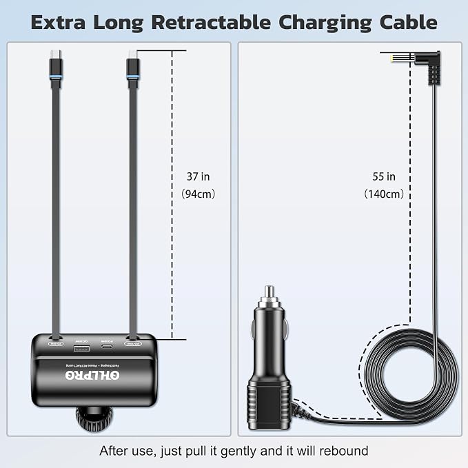 Multi Car Retractable Backseat 4 in 1 Car Charging Station Box Compatible with All Phones | iPhone | Samsung | Uber Taxi Lyft Turo Ride Share Customer Charging Dock Attach to Headrest