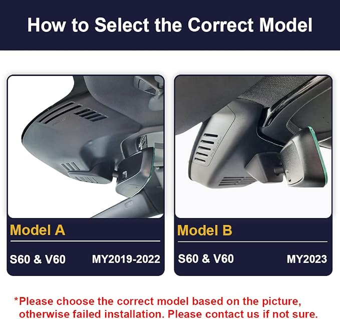Front 2K+Rear 1080P Dash Cam Adapts for Volvo S60 & V60 2023-2026 B5 T8 Plug-in Hybrid (Model B), OEM Factory Look, Dual HD Video, WiFi & APP, Loop Recording, G-Sensor, Easy to Set, 64GB Card