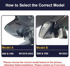 Front 2K+Rear 1080P Dash Cam Adapts for Volvo S60 & V60 2023-2026 B5 T8 Plug-in Hybrid (Model B), OEM Factory Look, Dual HD Video, WiFi & APP, Loop Recording, G-Sensor, Easy to Set, 64GB Card