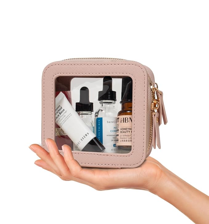 Clear Makeup Bags Small, TSA Approved Toiletry Bag with Zipper, Mini Clear Beach Makeup Pouch Purse Organizer Fit Carry-on Travel Essentials,Small Cosmetic Bags for Car Storage (Mini-Nude)