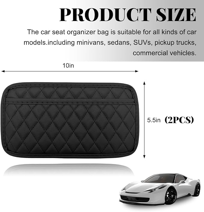 2 PCS Car Side Pocket Organizer, Leather Adhesive Auto Side Seat Back Storage Pocket, Waterproof Phone Document Sunglasses Holder Vehicle Gap Filler Pouch, Car Accessories (Large)
