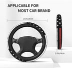 Thin Red Line 3-Pc Car Set: Steering Wheel Cover & 2 Car Coasters | Firefighter Anti-Slip Breathable Universal for 14.5 -15.5 Inch Car Wheel Cover Suitable for Men Women