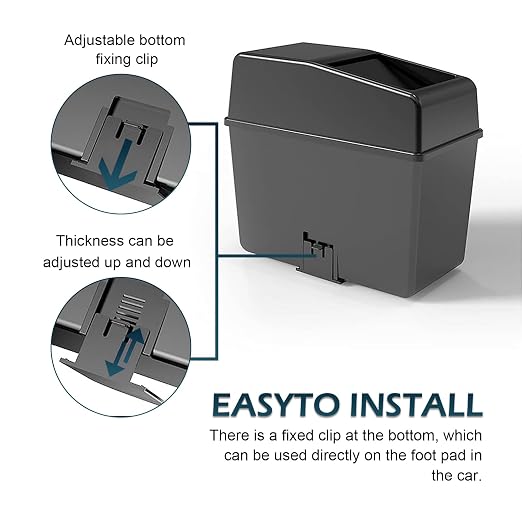 Car Trash Can, Push-Button Storage Box, Trash Can with Adjustable Bottom Clip, for Auto Office Home (Black, 8.2" x 7.8" x 3.9")