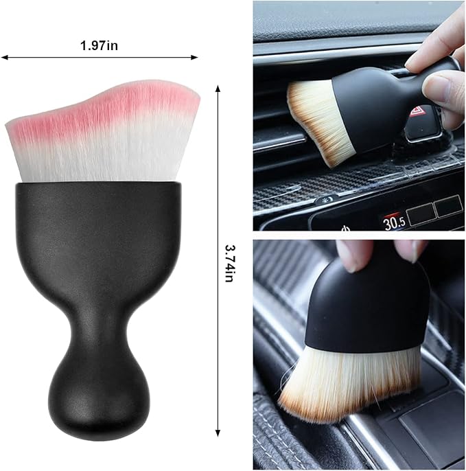Car Detailing Brush, Auto Interior Dusting Brush, Car Soft Bristle Cleaning Tool, Universal Car Interior Crevice Brush for Dashboard, Air Conditioner Vents, Leather, Computer (White/Pink)