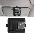 Bling Car Sun Visor Organizer, Multi Pocket Crystal Rhinestone Vehicle Sunshade Card Sleeve Storage Pouch with Pen Sunglass Holder, Auto Interior Visor Organizer Pouch, Universal Fit (White)