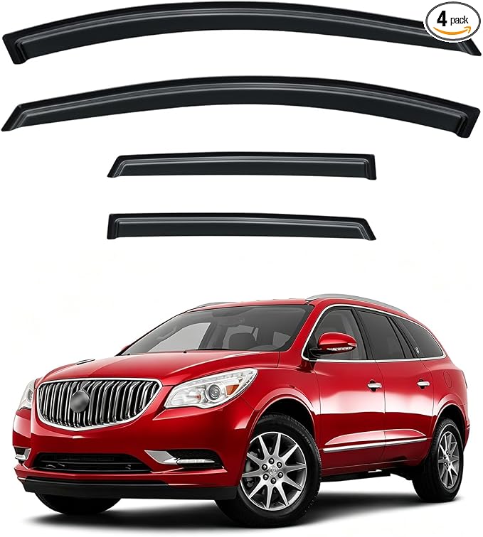 Window Visor for 2008-2017 Buick Enclave, Rain Guards Shields Vent Deflector Shade Wind Ventvisor Dark Smoke 2009 2010 2011 2012 2013 2014 2015 2016, Tape-On, 4PCS