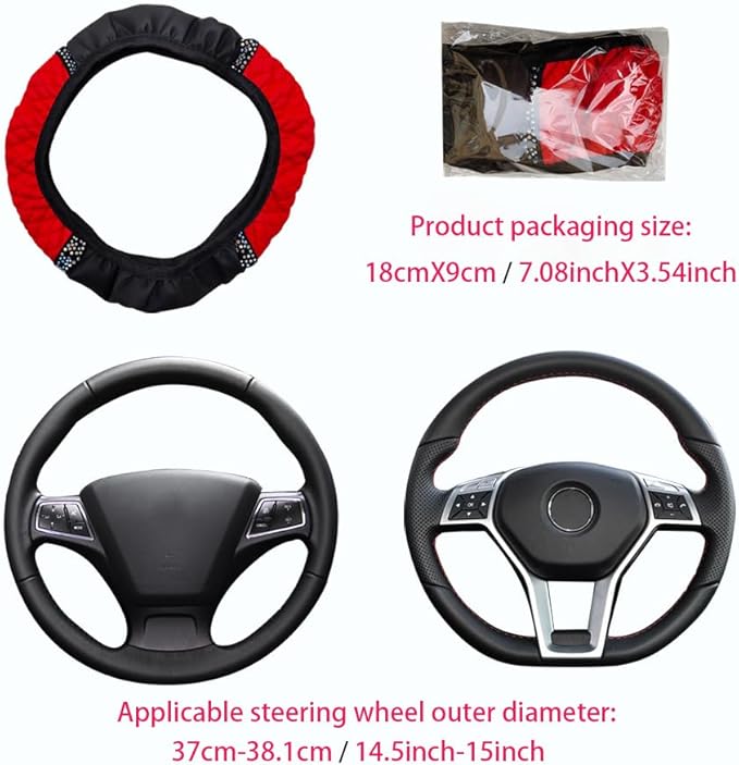 Microfiber Leather Steering Wheel Cover with Anti-Slip Lining Universal Car Accessory for Steering Wheel with a Diameter of 14.5-15 inch (Red)